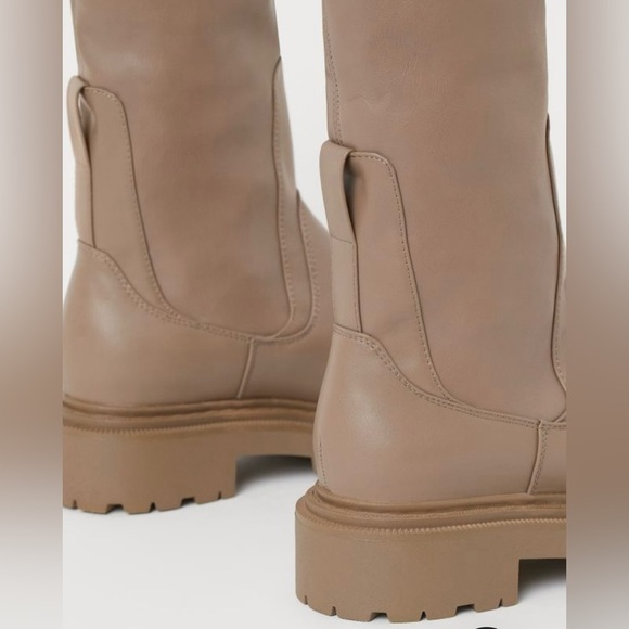 H&M Chelsea mid-calf lug platform sole taupe tan faux leather boot. 10 - Picture 5 of 13